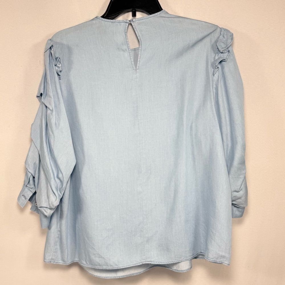 Light Blue Chambray Ruffle Denim Blouse Zara Cottagecore Boho Top Size L Large - Picture 3 of 7